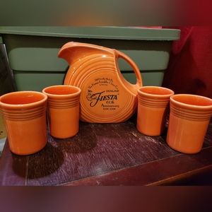 Fiestaware (Retired) Persimmon 60th Anniversary Pitcher and cups